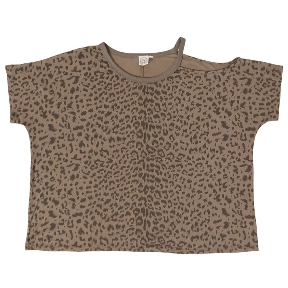 Grace & Emma Leopard Print Boxy Crop Top Open Shoulder Size XL (oversized)